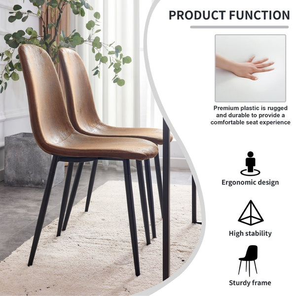 English Elm Table Modern Minimalist 42" Round Dining Set With 4 Ergonomic Brown Chairs & Black Metal Legs W1151S04062-GIGA