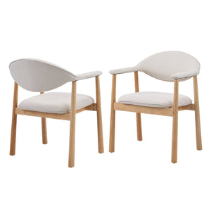 English Elm Modern Rubberwood Dining Chair Set Sculptural Curved Back Upholstered Seat Walnut Frame Beige,Natural N768P391165N