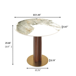 English Elm Modern Round Dining Table - 33.5" Sintered Stone Top With Wooden Legs & Gold Base For Small Spaces P3 W1535S00606-GIGA