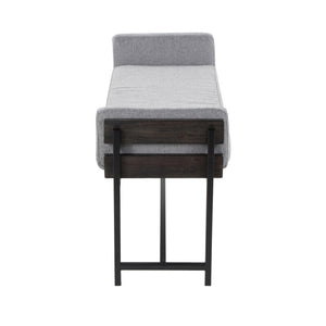 English Elm Kari Farmhouse Bench With Grey Wood, Light Grey Fabric & Black Metal Frame – Stylish Seating Solution B202S01134