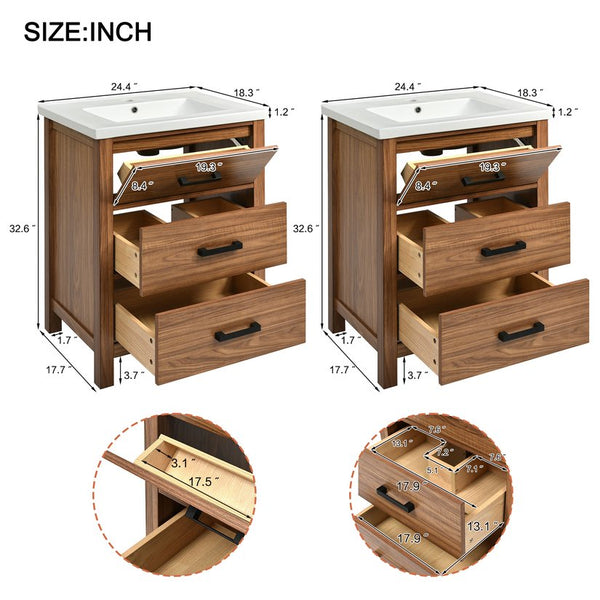 English Elm 48'' Bathroom Vanity with Sink 48.8'' Modern Freestanding 6-Drawer Ceramic Basin Cabinet for Baths Natural Wood N710SS00008P