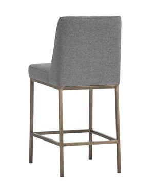 Sunpan Leighland Classic Barstool with Antique Brass Frame and Diamond-Stitched Faux Leather Upholstery Dark Grey