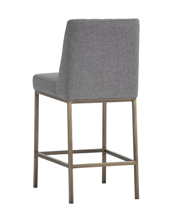 Sunpan Leighland Classic Barstool with Antique Brass Frame and Diamond-Stitched Faux Leather Upholstery Dark Grey