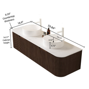English Elm Dina 60" Wall-Mounted Bathroom Vanity With 2 Ceramic Sinks, Stylish Storage & Modern Curved Design W2615S00127