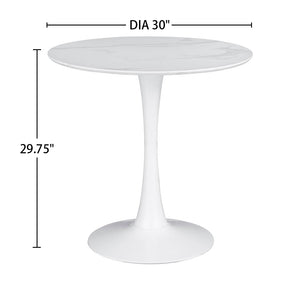 English Elm Round 30-inch Faux Marble Top Dining Table with Tulip Base, Mid-Century Elegance for Cozy Nooks B016P369803