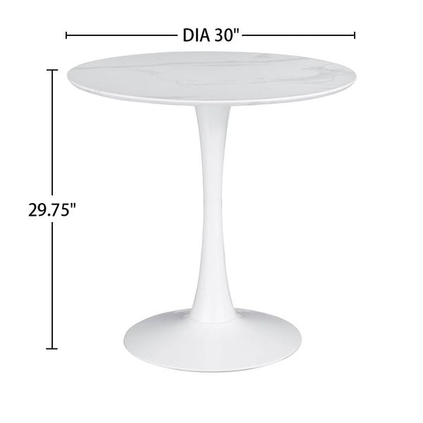 English Elm Round 30-inch Faux Marble Top Dining Table with Tulip Base, Mid-Century Elegance for Cozy Nooks B016P369803