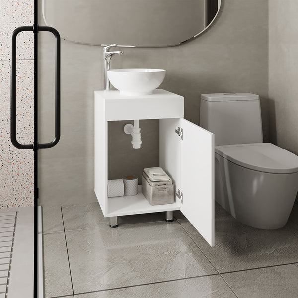 English Elm Tacna 18" Vanity Cabinet with Porcelain Vessel Sink – Compact Freestanding White Bathroom Storage B070P337121