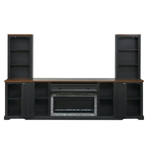 English Elm 3-piece Farmhouse Entertainment Center with Curved Cabinets Walnut Mdf Modular Living Room Black N721S000072B