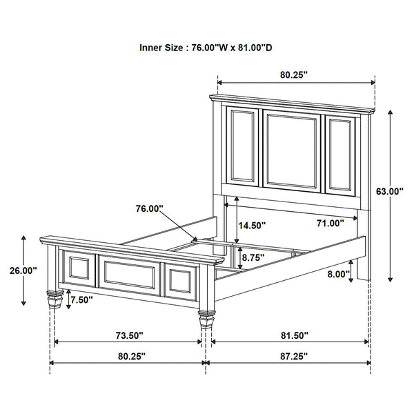 English Elm Chelema Cream White Eastern King Wood Panel Bed with Carved High Headboard and Elegant Accents B062S01322