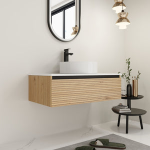 English Elm 36'' Floating Wall Mounted Vanity Plywood Cabinet with Ceramic Vessel Sink Soft Close Drawer W999S00362