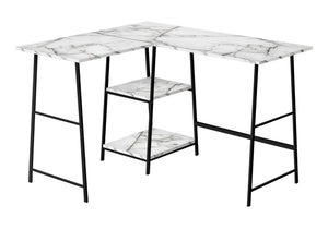 English Elm Computer Desk - Modern L-Shaped Corner Design With Marble Look & Black Metal Frame For Home Office B2710P221285