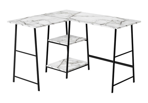 English Elm Computer Desk - Modern L-Shaped Corner Design With Marble Look & Black Metal Frame For Home Office B2710P221285