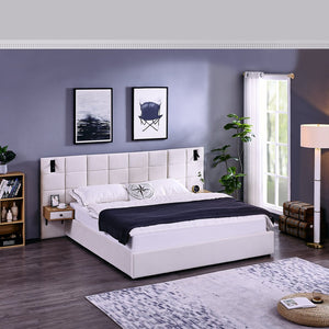 English Elm King Size Velvet Upholstered Hydraulic Platform Bed With Storage, Usb Port, Lamps & Shelves - Beige W1413S00107