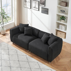 English Elm 89 Inch Sofa - Modern 3-Seater Couch With Teddy Velvet Upholstery, Metal Legs & 4 Washable Pillows W1658S00150