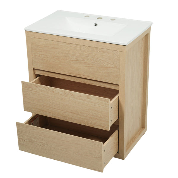 English Elm Christopher Knight Home® - 60" Double Sinks Bathroom Vanity Set with Two Ceramic Basins, Soft-Close Drawers, Sleek Handle-Free Design Natural Wood N817P280550N