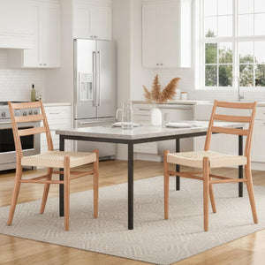 English Elm Dining Chairs with Handwoven Rope Seats and Iron Frame Mid Century Modern Set of 2 Beige,Natural T3623P438623