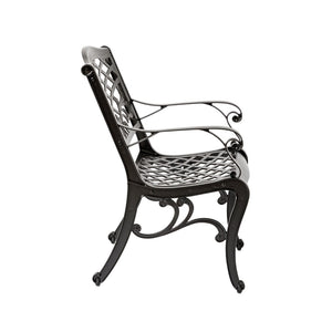 English Elm Phoenix Cast Aluminum Outdoor Dining Arm Chairs Ornate Lattice Scroll Garden Patio Set Bronze N776P381164B