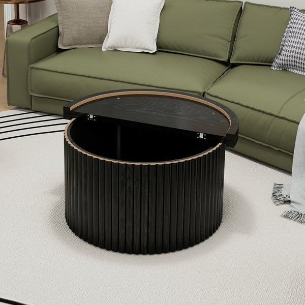 English Elm Coffee Table - Modern Round Accent Table With Flip-Top Storage For Stylish Living Room Spaces W688P248118