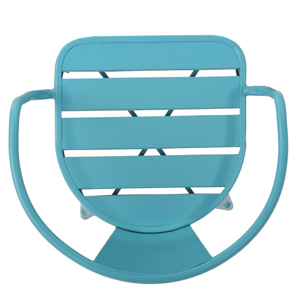English Elm Colmar Outdoor Iron Bistro Set Powder Coated Slatted Armchairs Round Patio Table Blue 56558.00MCB