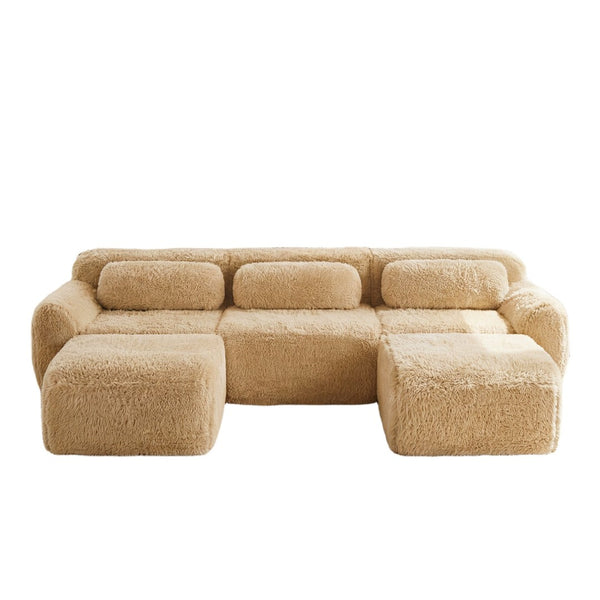 English Elm U-shaped Modular Sectional Sofa Plush Cloud Foam Boneless Build for Home Theater Lounging Light Khaki W714S01569