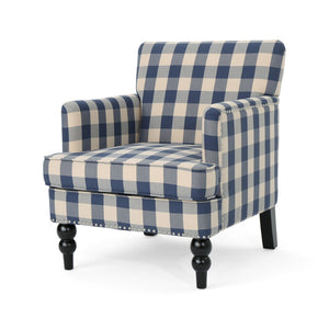 English Elm Harrison Tufted Club Chair with Turned Legs for Living Room Reading Nooks 59082.00BLUCHK