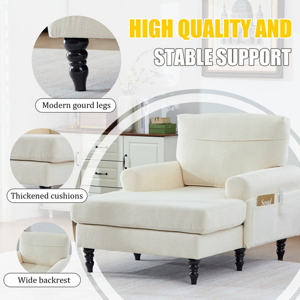 English Elm Modern Chenille Recliner Chaise Lounge Sofa Chair with High-Resilience Foam, Wide Seat, 550lb Capacity Beige W395P371331