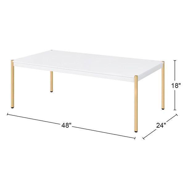 English Elm Rectangular Wooden Top Coffee Table with Gold Legs, Sleek Smooth Surface for Modern Living Rooms White+Gold B016P313022