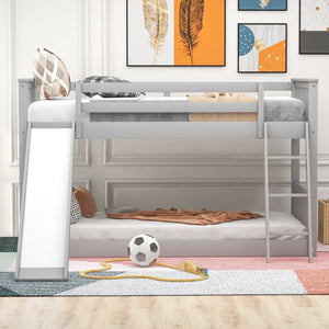 English Elm Twin Twin Bunk Bed with Convertible Slide & Reversible Ladder, Space-Saving Pine Frame for Kids Rooms Gray GX000213AAE-1