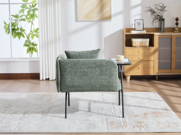 English Elm Leisure Linen Accent Chair with Built-in Side Table Pockets and Lumbar Pillow Modern Emerald W395P453314