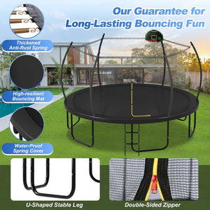 English Elm 16ft Round Outdoor Trampoline Galvanized Steel Frame Basketball Hoop Safety Net N739S000016B