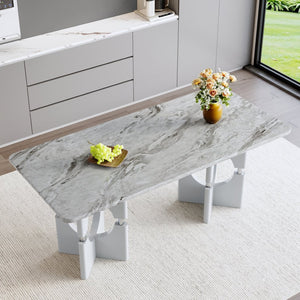 English Elm Modern Marble Print Mdf Dining Table Sculptural Hollow Frame Metal Accents Small Space Gray W3875S00027