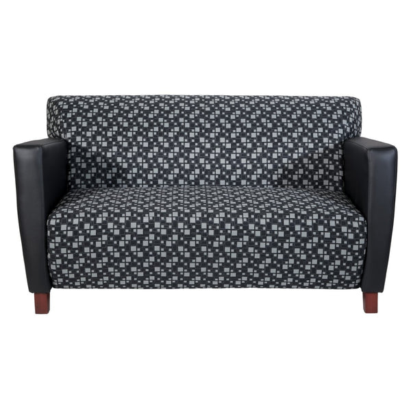 OSP Home Furnishings 2 Tone Upholstered Lounge Chair with Black Arms Cherry Legs Padded Seat Modern Style SF8472-K107/R107