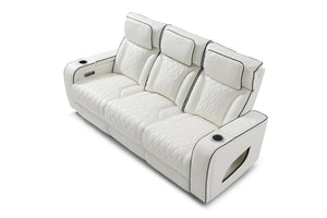 English Elm Lumin Power Reclining Home Theater Sofa with Led Lighting and Wireless Charging Pad White B078P497931