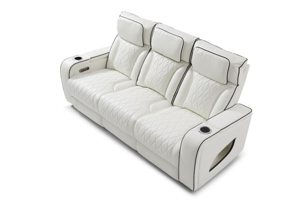 English Elm Lumin Power Reclining Home Theater Sofa with Led Lighting and Wireless Charging Pad White B078P497931