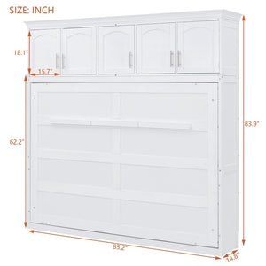 English Elm Full Size Murphy Wall Bed with Top Cabinet Storage for Studio or Guest Room LP006664AAK-1