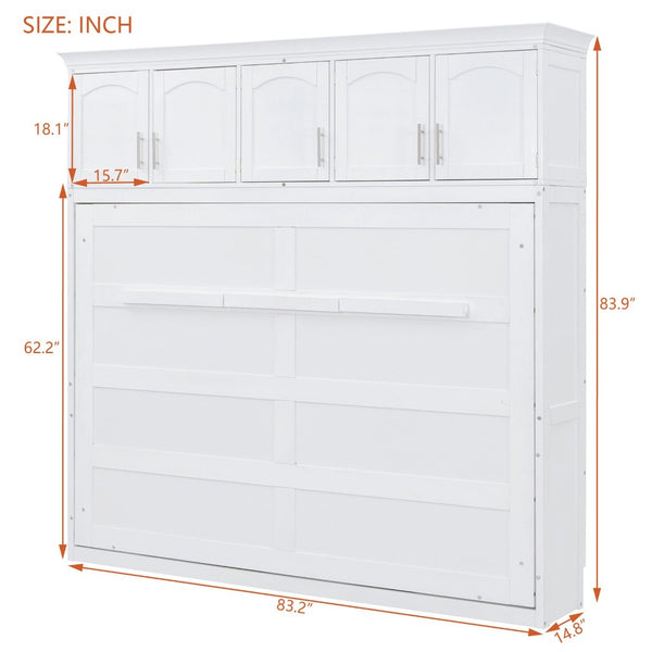 English Elm Full Size Murphy Wall Bed with Top Cabinet Storage for Studio or Guest Room LP006664AAK-1