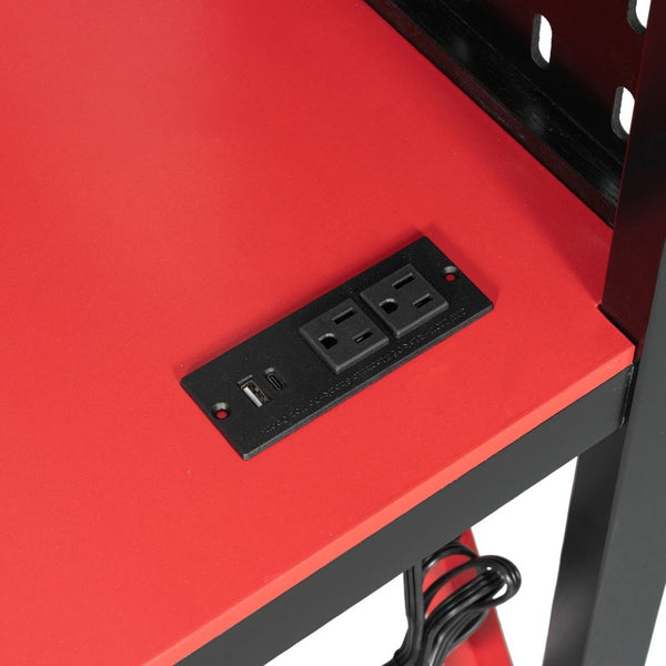 English Elm Full Size Loft Bed with Rgb Lighting Chevron Desk Usb Charging Ports and Storage Shelves Black+Red LT000286AAR