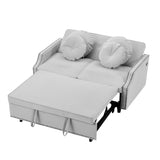 English Elm 54.7" Multiple Adjustable Positions Sofa Bed Stylish Sofa Bed With A Button Tufted Backrest, Two Usb Ports and Four Floral Lumbar Pillows For Living Room, Bedroom,Or Small Space, Light Grey