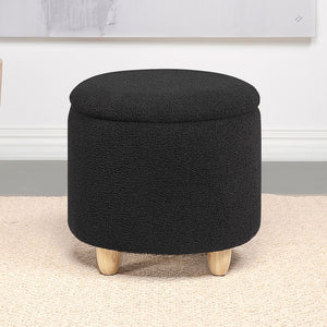 English Elm Faux Round Sheepskin Storage Ottoman with Removable Lid and Natural Wood Legs for Cozy Living Space Black B016P383357
