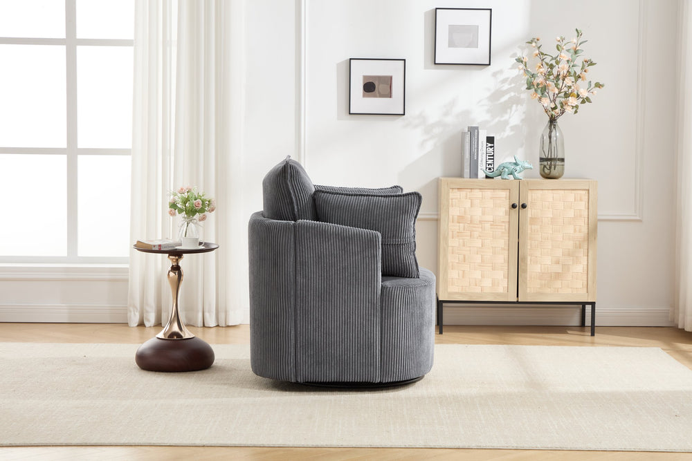 English Elm swivel Barrel Accent Chair with Solid Wood Frame & Metal Base, 350 lb Capacity, Sleek Curved Backrest Elegance Grey W2120P293680