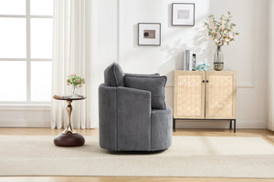 English Elm swivel Barrel Accent Chair with Solid Wood Frame & Metal Base, 350 lb Capacity, Sleek Curved Backrest Elegance Grey W2120P293680