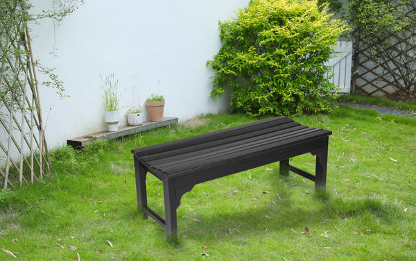 English Elm Backless HDPE Adirondack Bench with Wood Texture, Recycled Poly Lumber, 500lb Capacity, UV-Proof Outdoor Seating Black W2103P254587