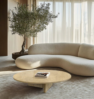 English Elm Glod Yellow Beige Marble Coffee Table - Handcrafted Luxury Design, Modern Minimalist 90Cm Centerpiece W1696P262767