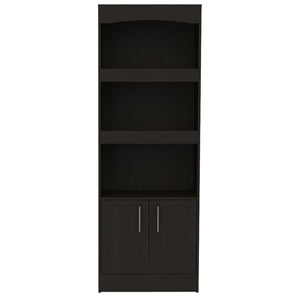 English Elm Bookcase, Three Open Shelves Enclosed Cabinet Matte Black Finish for Home Office B097132973