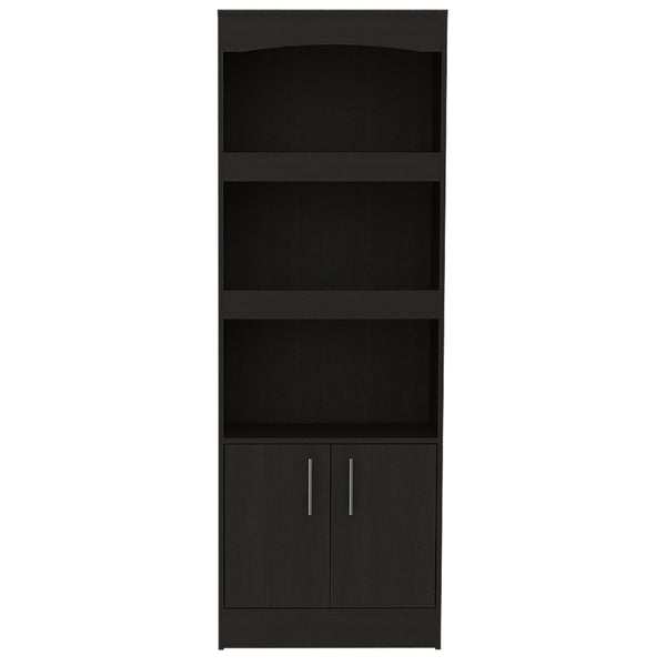 English Elm Bookcase, Three Open Shelves Enclosed Cabinet Matte Black Finish for Home Office B097132973