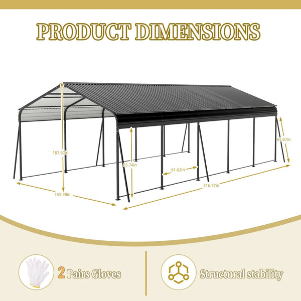 English Elm Campcraft Double Vehicle Steel Carport Uv Protected Snow Rated Outdoor Shelter W1598S00025