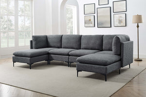 English Elm Linen Upholstered Modular Sectional Sofa with Tall Black Metal Legs for Open Living Dark Gray B2748S00113