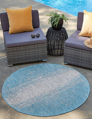 Unique Loom Outdoor Modern Ombre Machine Made Abstract Rug Aqua, Ivory/Gray 10' 8" x 10' 8"