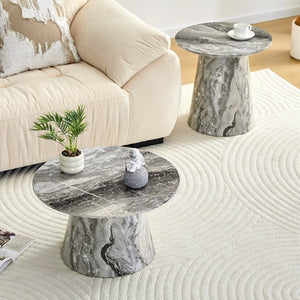 English Elm Nested Round Coffee Table Set with Wood Grain Mdf Top for Modern Living Rooms Grey W2920S00117