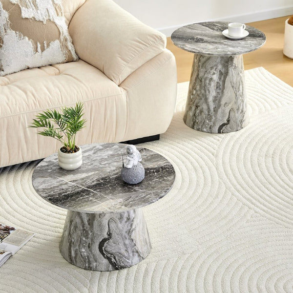 English Elm Nested Round Coffee Table Set with Wood Grain Mdf Top for Modern Living Rooms Grey W2920S00117
